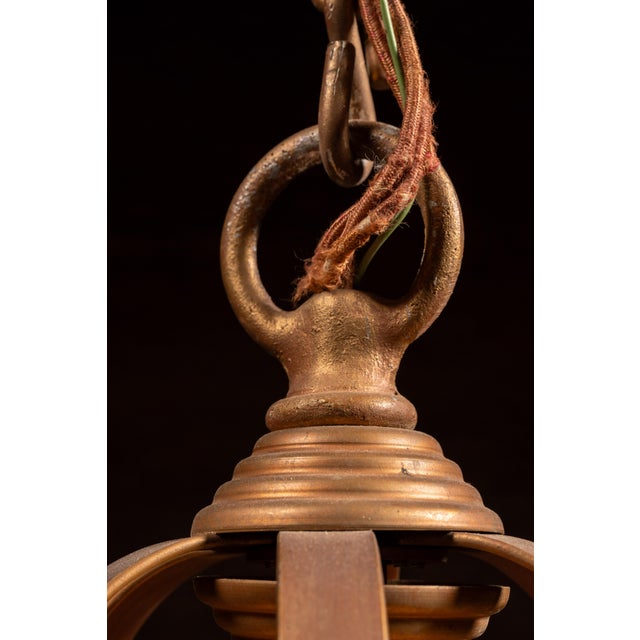 Mediterranean Mid 20th Century Mediterranean Bronze Tone Faux Alabaster Lantern Pendant For Sale - Image 3 of 10