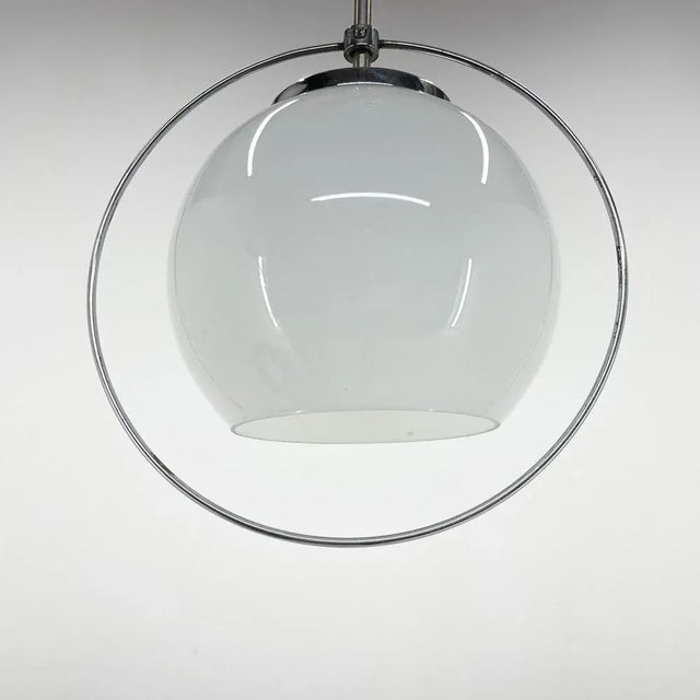 Mid-Century Milk Glass & Chrome Pendant Light, 1960s For Sale - Image 6 of 10