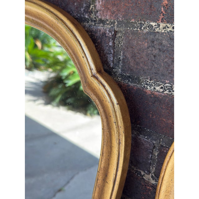 Drexel Stunning Vintage Drexel Gilt Wood Wall Mirrors – Elegant Home Decor for Timeless Style - Newly Painted and Hand Gilt - A Pair For Sale - Image 4 of 11