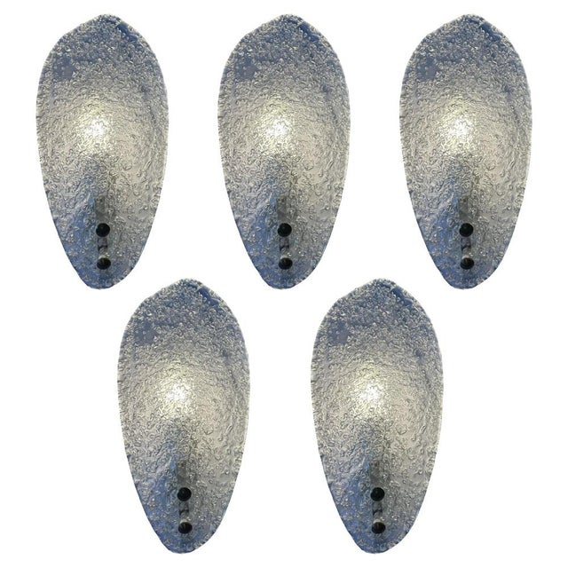 Gorgeous set of rare five wall lights made of Rugiadoso Murano Glass. Up to 250V (Europe/UK Standard).The wiring of this...