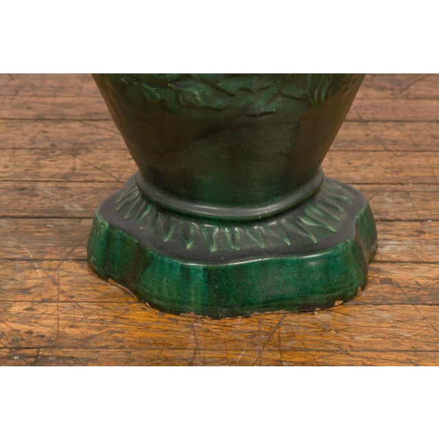 Antique Annamese Green Glazed Ceramic Garden Seat on Shaped Base For Sale - Image 10 of 12