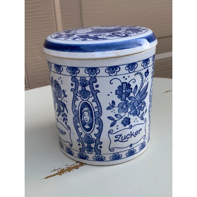 Delft Mid-20th Century Dutch Delft Blue & White Covered Sugar Jar For Sale - Image 4 of 10