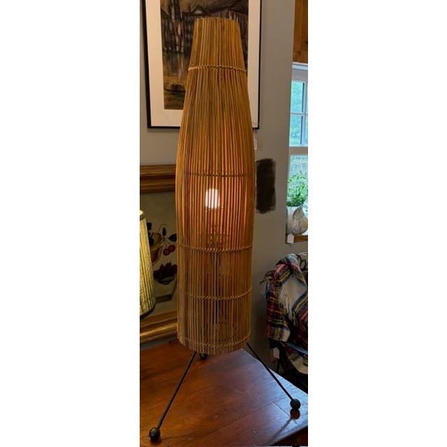 Mid-Century Modern Vintage Tony Paul " Fish Trap" Wicker Table Lamp With Tri Pod Base For Sale - Image 3 of 6