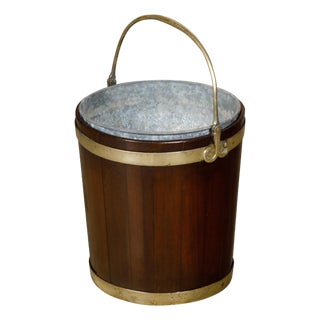 English Victorian Period 19th Century Oak and Brass Peat Bucket with Tôle Liner For Sale