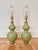 Pair (2) of DOUBLE GOURD Ceramic lamps with glossy solid glaze in “Sage” color and clear acrylic bases, with ivory drum...