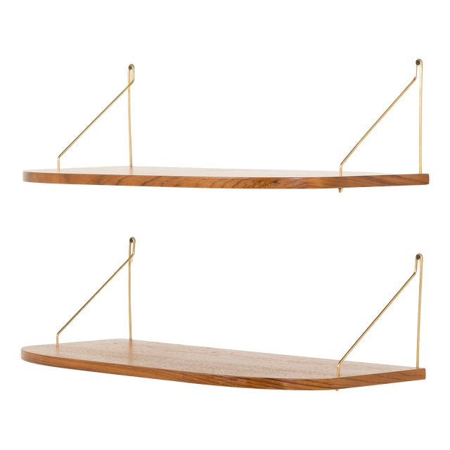 Danish Deep Teak Floating Shelves, 1960s, Set of 2 For Sale