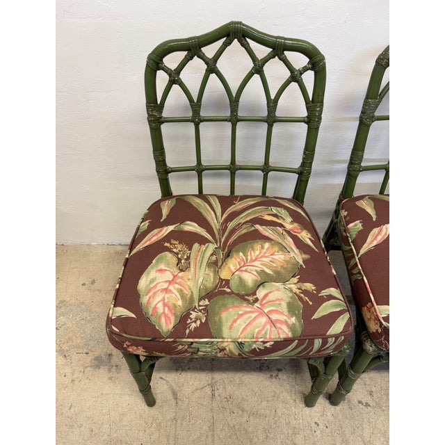 McGuire Bamboo Dining Chairs With Tropical Fabric Cushions - Set of Four For Sale - Image 13 of 16