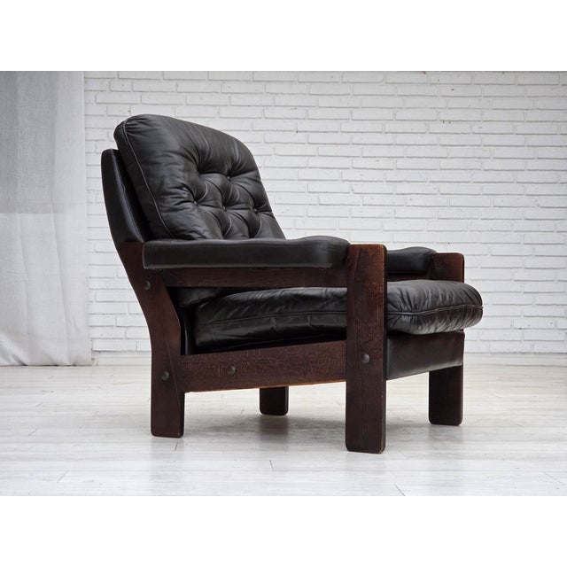 Danish Armchair in Brown Leather and Oak, 1970s For Sale - Image 14 of 14