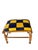French Provincial Antique French Provincial Walnut Footstool With Hand-Turned Legs & Blue/Yellow Patchwork Cushion For Sale - Image 3 of 10