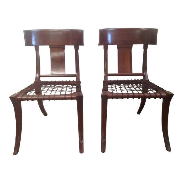 Modern Walnut Klismos Style Chairs - a Pair For Sale