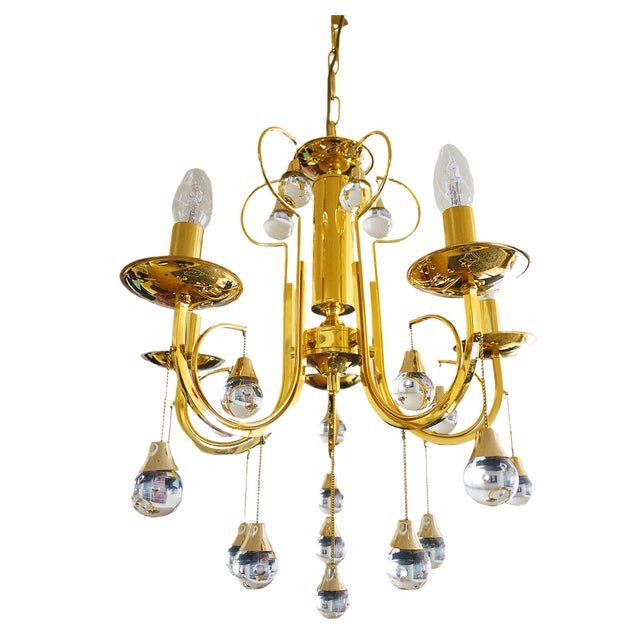 Italian Crystal and Brass Chandelier by Gaetano Sciolari for Sciolari, 1960s For Sale
