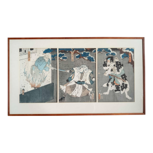 19th Century Japanese Ukiyo-E Woodblock Triptych Print by Utagawa Kunisada Toyokuni III