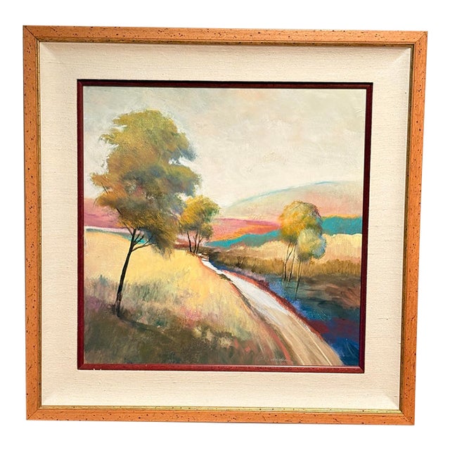 1970s Large Framed Landscape Painting by Artist R. A. Brandes MCM For Sale