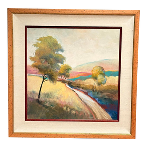 1970s Large Framed Landscape Painting by Artist R. A. Brandes MCM