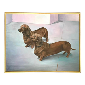Dog Painting Dachshund Oil on Canvas Sign Dated 2017 Adorable Art Decor