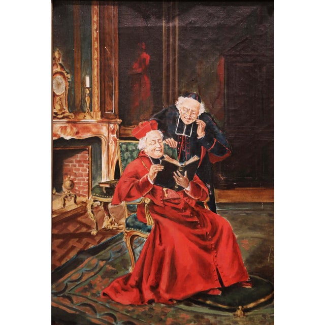 French 19th Century French Clerical Genre Oil Painting Signed M. Valle For Sale - Image 3 of 9