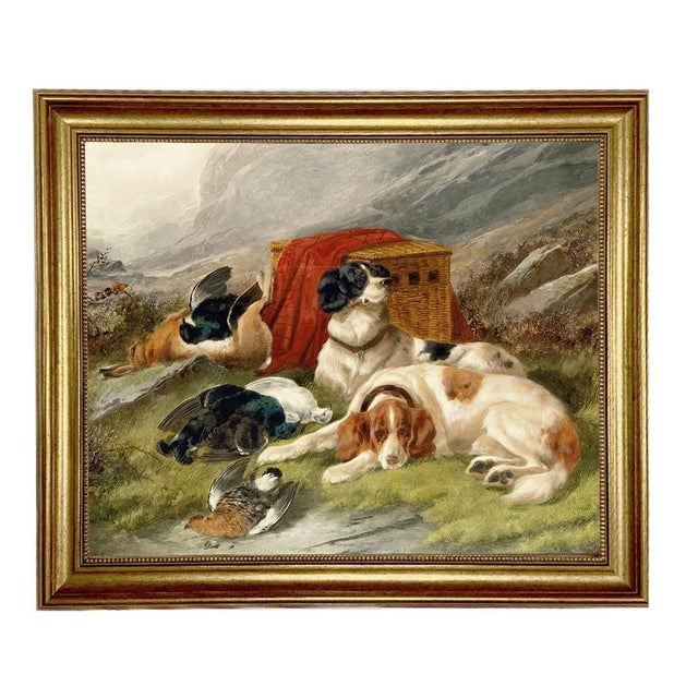 English "Guarding the Day's Bag" Contemporary Reproduction Print on Canvas After J. Gifford, Antiqued Gold Framed 19-1/2x23-1/2 For Sale - Image 3 of 3