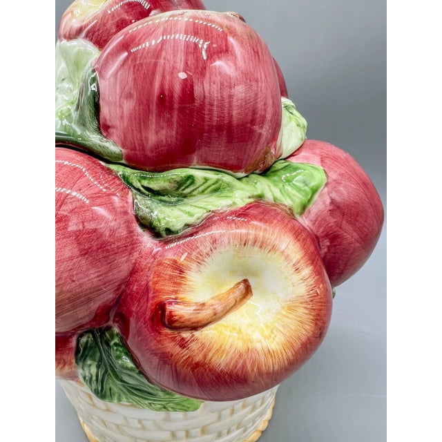 Vintage Apple Basket Ceramic Cookie Jar – Whimsical Kitchen Counter Storage For Sale - Image 11 of 12