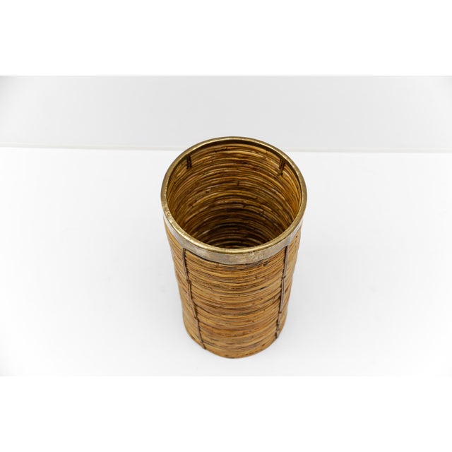 1960s Rattan and Brass Umbrella Stand, Italy, 1970s For Sale - Image 5 of 8