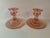 Pink Vintage Pink Depression Glass Centerpiece Bowl With Etched Floral Motif & Matching Candlesticks – 3-Piece Set For Sale - Image 8 of 11