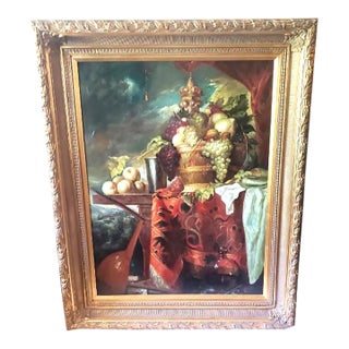 Large 40"x50" Late 19th Century Oil on Canvas Still Life, Ornate Frame, Signed For Sale