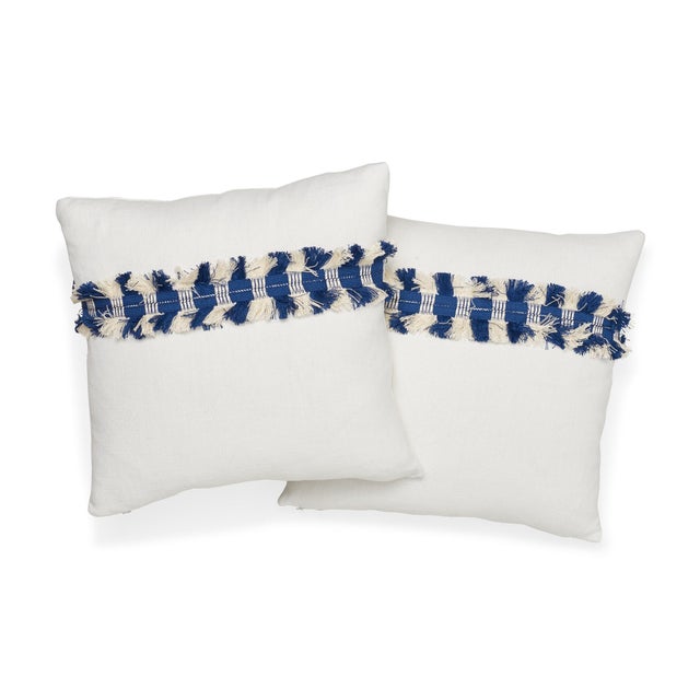 Schumacher Contemporary Schumacher Piet Performance Linen Blanc Two-Sided Pillow With Juno Fringe Tape For Sale - Image 4 of 7