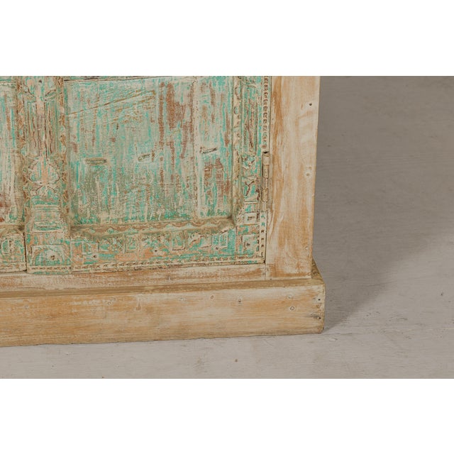 Reclaimed Wood Almirah Armoire with Weathered Green Patina and Three Shelves For Sale - Image 12 of 12