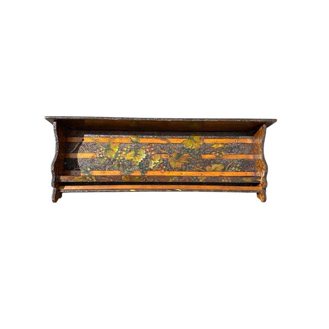Brown Wall Shelf 38” Arts & Crafts Style Wood Corbel Botanical, Railing For Sale - Image 8 of 12