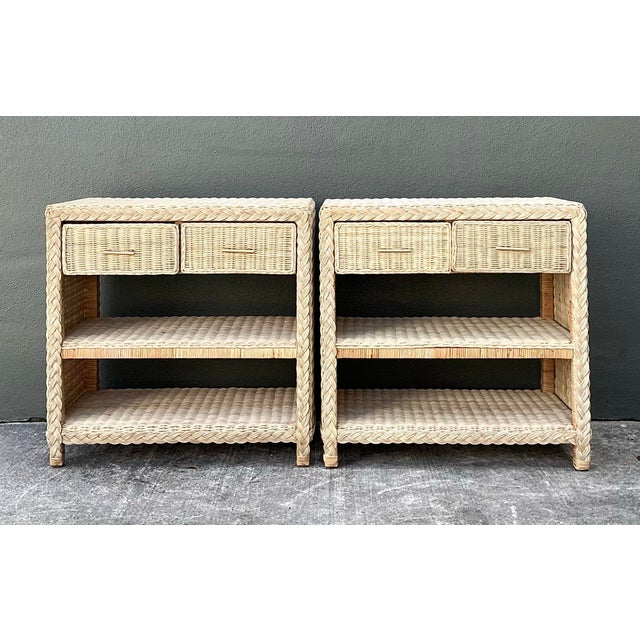 Tan Vintage Braided Rattan Side Tables - A Pair For Sale - Image 8 of 12