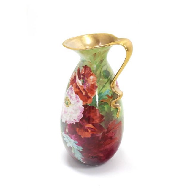 Vintage Mid Century Limoges Floral Vase Shape Porcelain Pitcher