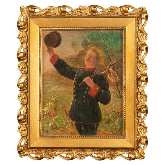 Antique German Miniature Oil Painting Alpine Bavarian Army Soldier Portrait by Emil Karl Rau, 1898 For Sale - Image 4 of 9