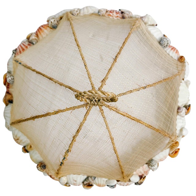 Cream Late 20th Century Artisanal Seashell-Embellished Mesh Food Cover Dome With Twisted Rope Finial For Sale - Image 8 of 9