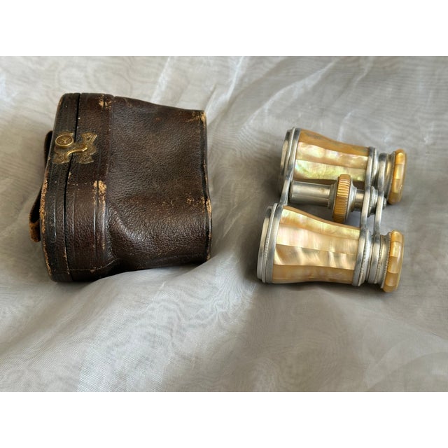Antique Mother of Pearl French Opera Glasses in Leather Case For Sale - Image 9 of 18
