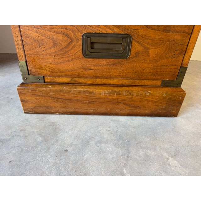 Baker Furniture Milling Road Hollywood Regency Campaign-Style Walnut Desk With Leather Top/ Sold For Sale - Image 12 of 12