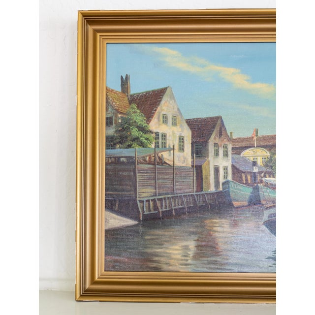 Realism Christianshavn Port in Copenhagen Oil Painting by Frederik Wilhelm Svendsen For Sale - Image 3 of 11