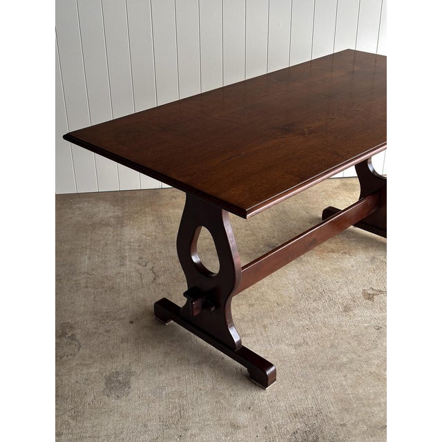 Wood Vintage Old World Architectural Oak Trestle Dining Table For Sale - Image 7 of 13