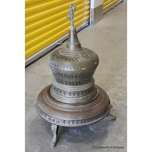 Antique Turkish Pierced Brass & Copper Brazier Coal or Wood Burner, C1930s For Sale - Image 4 of 15