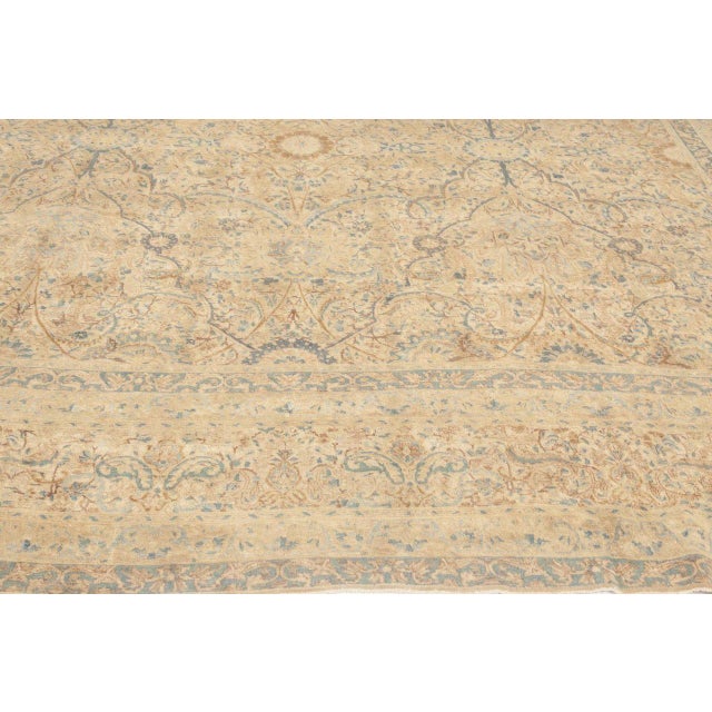 Persian Antique Persian Kirman Orange, Beige and Blue Hand Knotted Wool Rug For Sale - Image 3 of 8