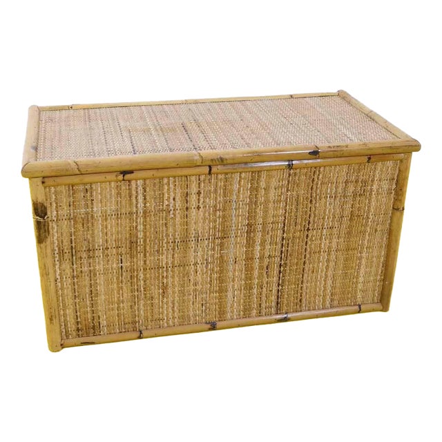 Wood and Bamboo Chest with Woven Storage Cover For Sale