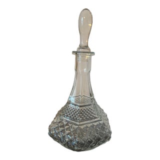 Vintage Cut Crystal Style Six-Sided Decanter With Original Stopper For Sale