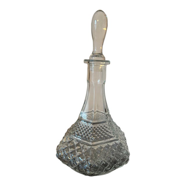 Vintage Cut Crystal Style Six-Sided Decanter With Original Stopper For Sale