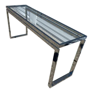 1970s Mid Century Modern Chrome and Glass Sofa Table