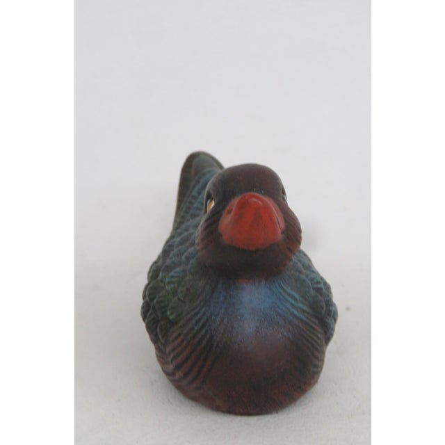 Duck Miniature Ceramic Figurine Hand Painted Green Blue Feathers Red Bill 4522b For Sale In Miami - Image 6 of 12