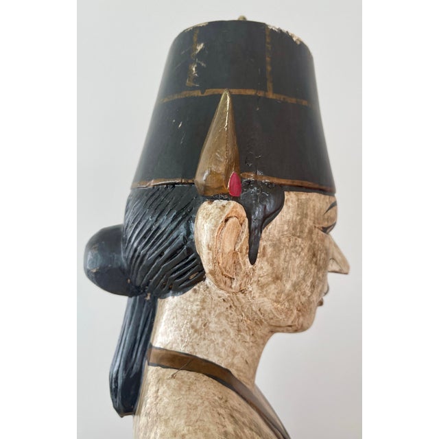 Monumental Pair of Javanese Loro Blonyo Hand-Carved Wooden Figures, Mid-20th Century For Sale - Image 4 of 12