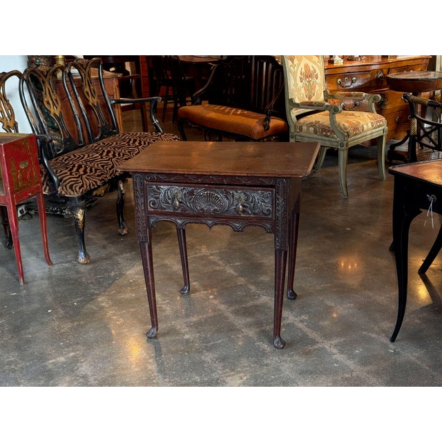English Example: 18th Century Carved English Side Table With Shell and Acanthus Drawer For Sale - Image 3 of 10