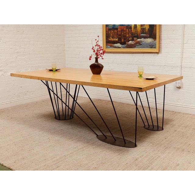 Mid-Century Modern Mid 20th Century Oak Dining Table With Sculptural Iron Base For Sale - Image 3 of 12