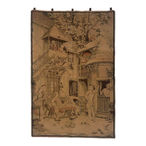 1920s French Tavern Scene Tapestry