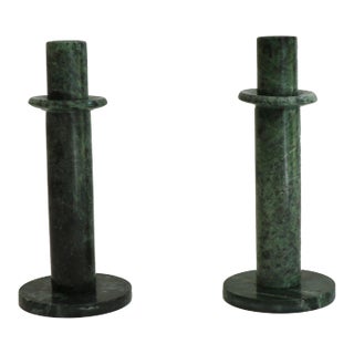 1970s Green Marble Candlestick Holders - a Pair For Sale