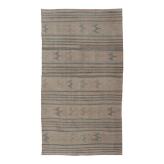 Turkish Vintage Kilim With Embroidered Motifs in Light Tan, Blue L. Brown For Sale