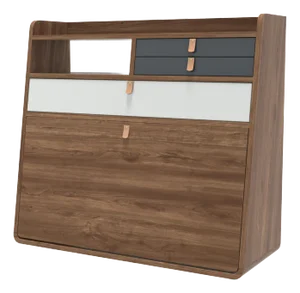 Slate Grey Drawers Gaston Floating Writing Desk in Natural Walnut by Harto